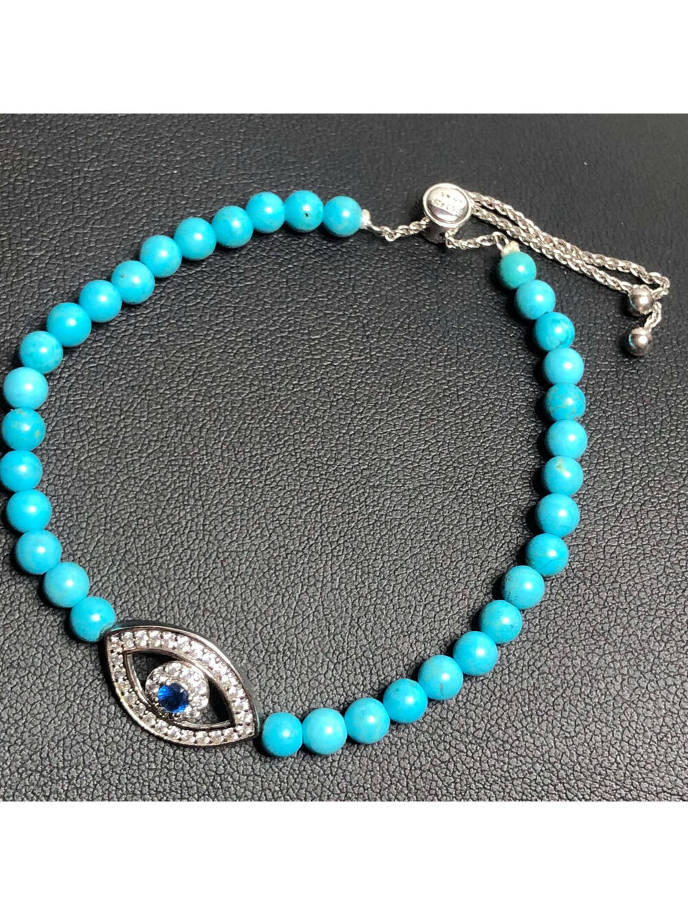 2953 Sterling silver 925 Signed PAJ CZ evil eye  bracelet adjustable